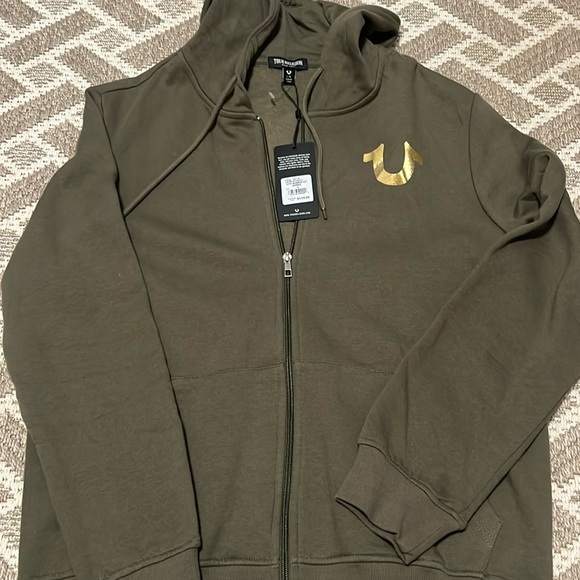 True Religion Men’s CITY BUDDHA ZIP hoodie size Large Kalamata Color - Picture 1 of 6